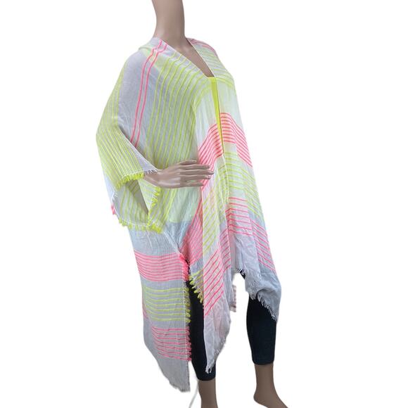 Francesca's Collection Multicolor Stripes Sheer Open Front Cover Up Cardigan OS - Picture 3 of 6